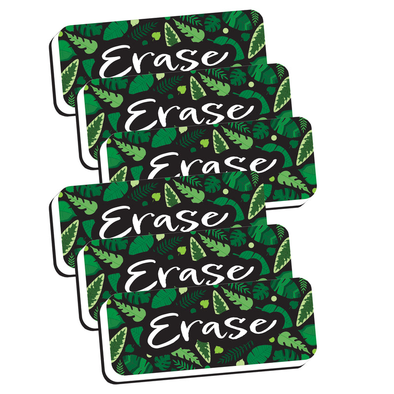 Magnetic Whiteboard Eraser, Greenery with Erase, 2" x 5", Pack of 6