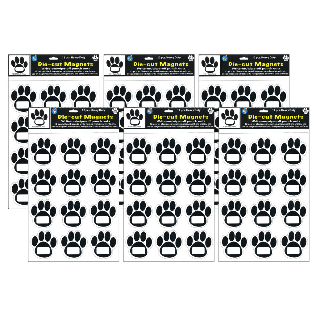 (6 Ea) Die Cut Magnets Black Paws