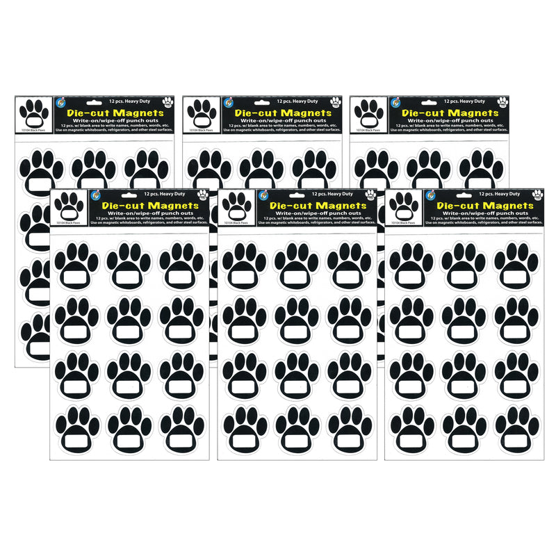 (6 Ea) Die Cut Magnets Black Paws