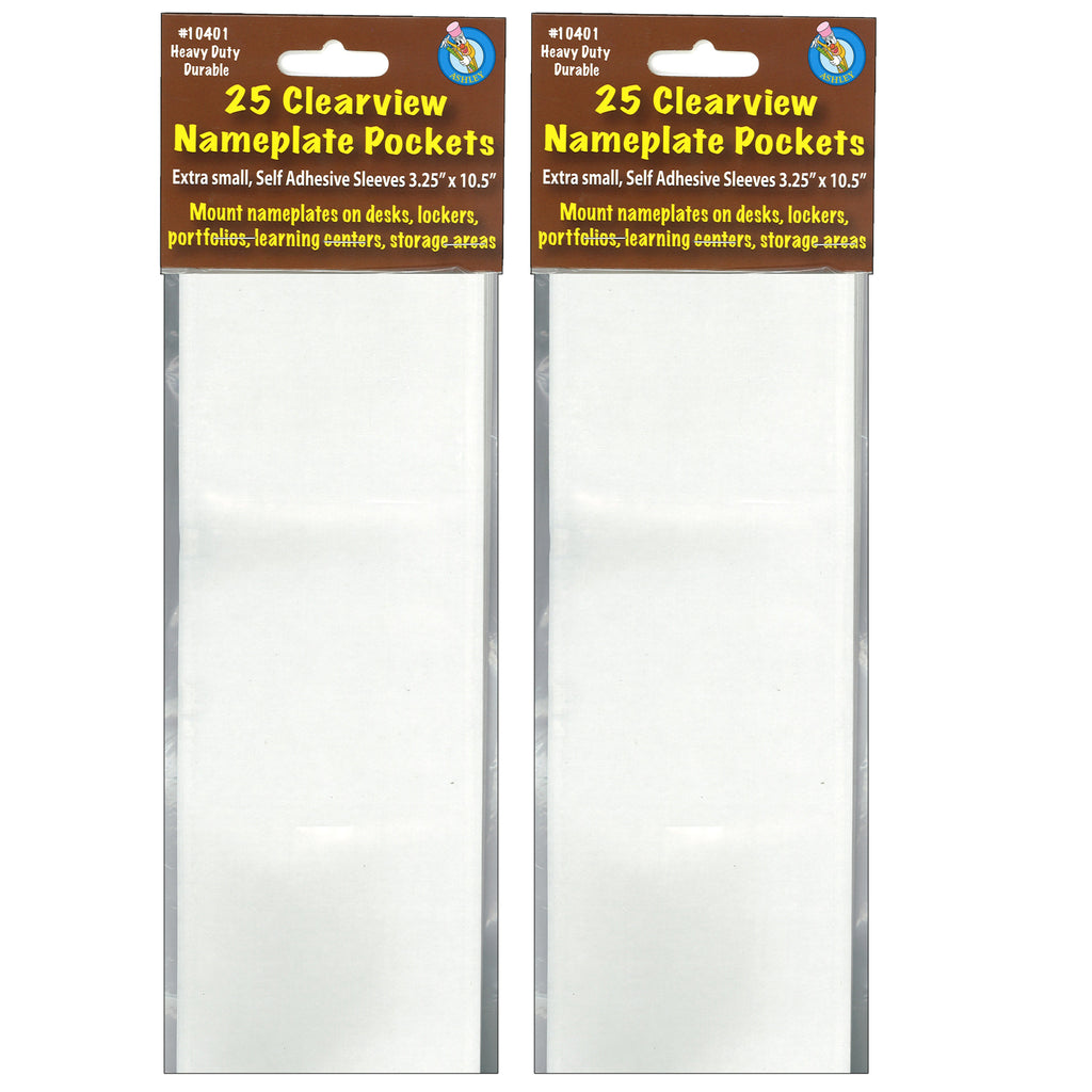 (2 Pk) X-sm Name Plate 3.25x10.5 25per Pk Clr Self Adhesive Pckts