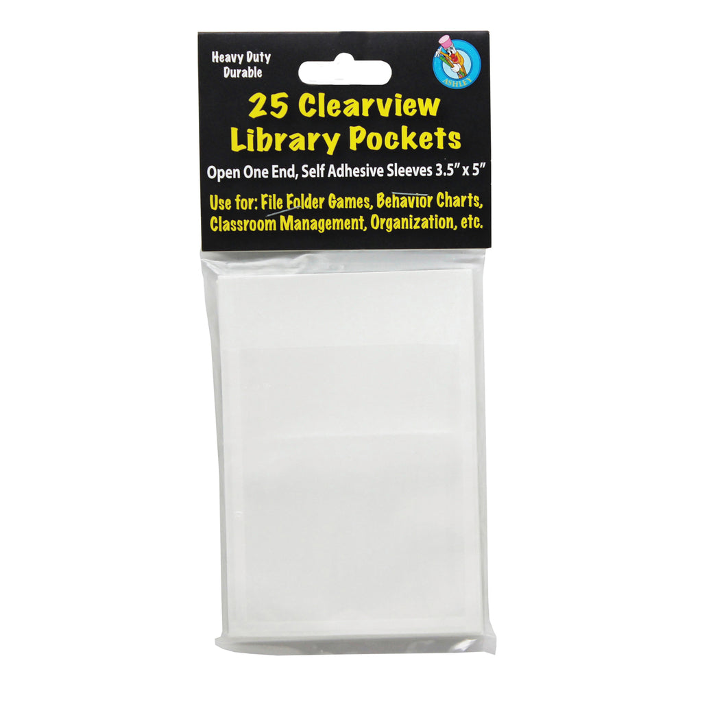 (3 Ea) Clear View Self Adhesive Pockets Library Pocket 3 1-2 X 5