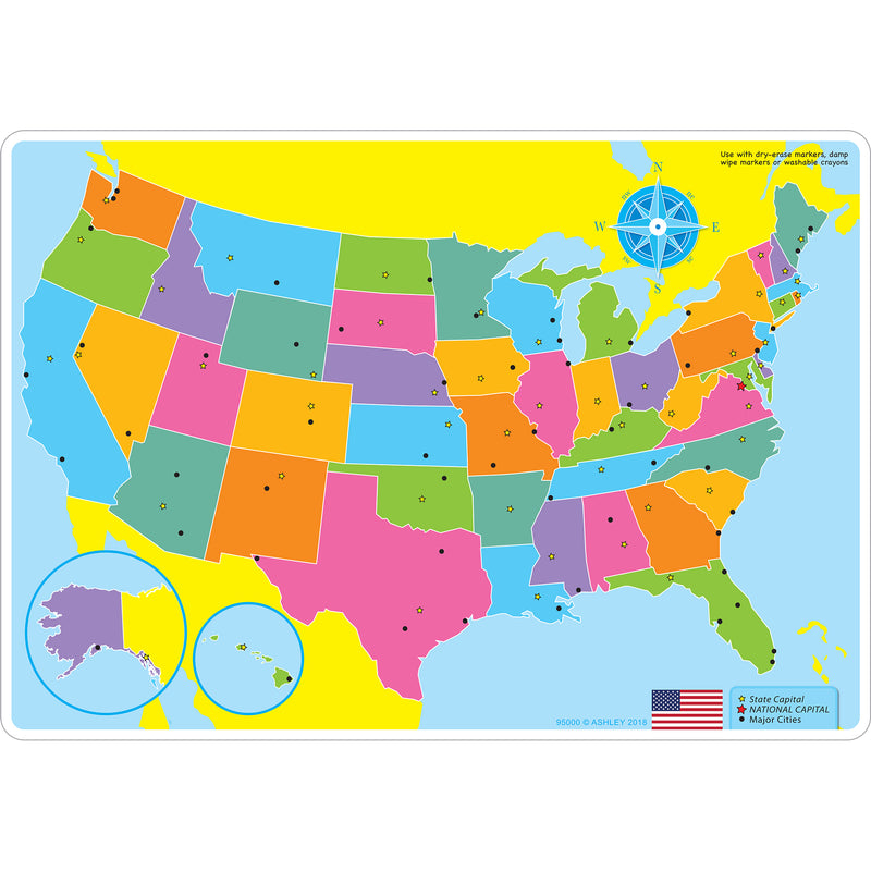 Us Map Learning Mat Double Sided Write On Wipe Off