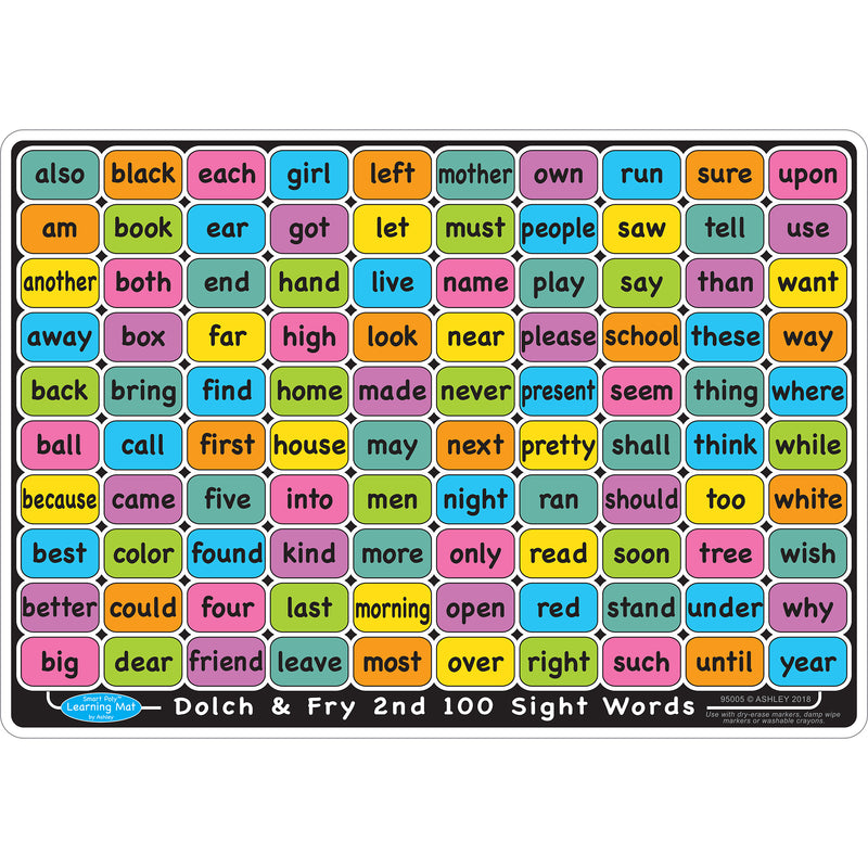Sight Words English 1st 100 2nd 100 Smart Poly Learning Mat 2 Sided