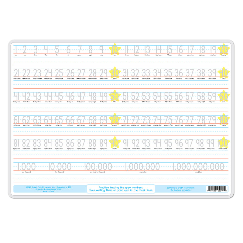 Smart Poly® Learning Mat Double-Sided, Counting 1-100, 12" x 17"