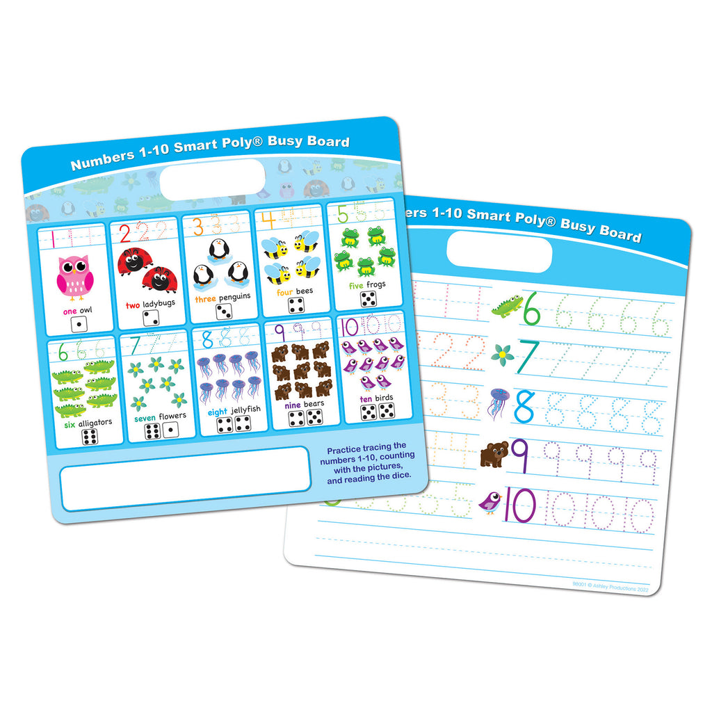 Smart Poly® Educational Activity Busy Board, Dry Erase with Marker, 10-3-4" x 10-3-4", Numbers 1 to 10