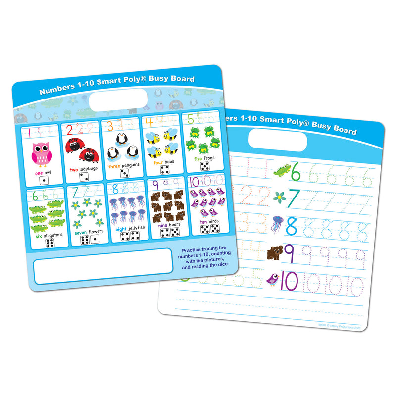 Smart Poly® Educational Activity Busy Board, Dry Erase with Marker, 10-3-4" x 10-3-4", Numbers 1 to 10