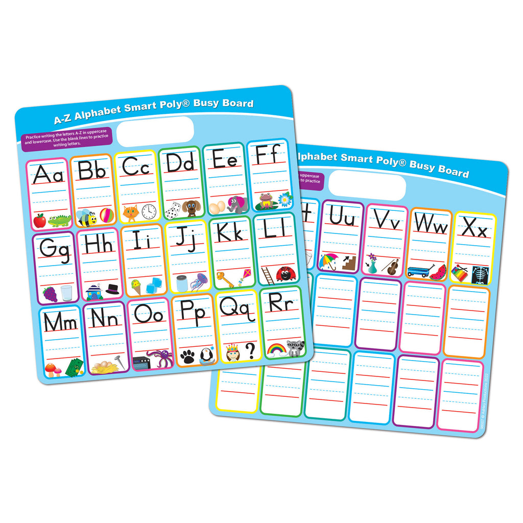 Smart Poly® Educational Activity Busy Board, Dry Erase with Marker, 10-3-4" x 10-3-4", ABC's Fill In