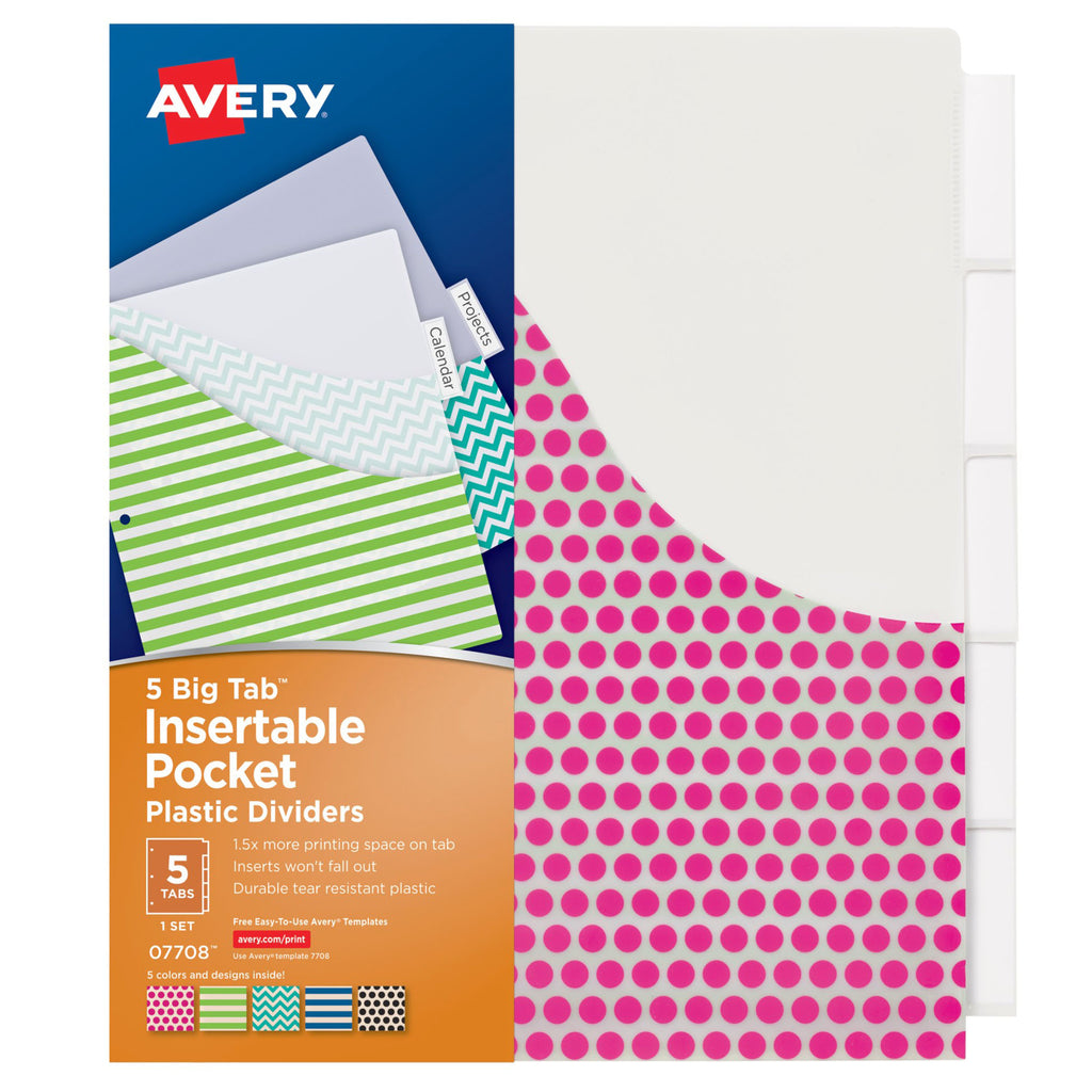 Avery Big Tab 5 Tab Pocket Insertable Plastic Dividers Set