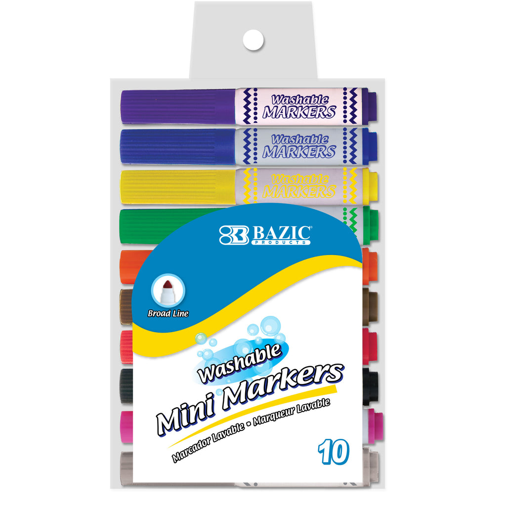 Bazic Washable Markers 10 Colors Mini Broad Line