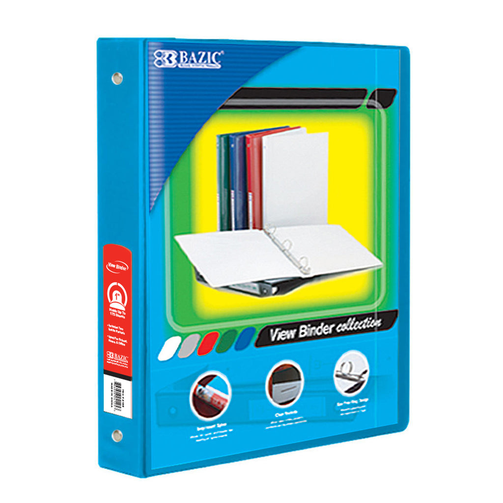 3 Ring Binder W- 2 Pockets 1in Cyan