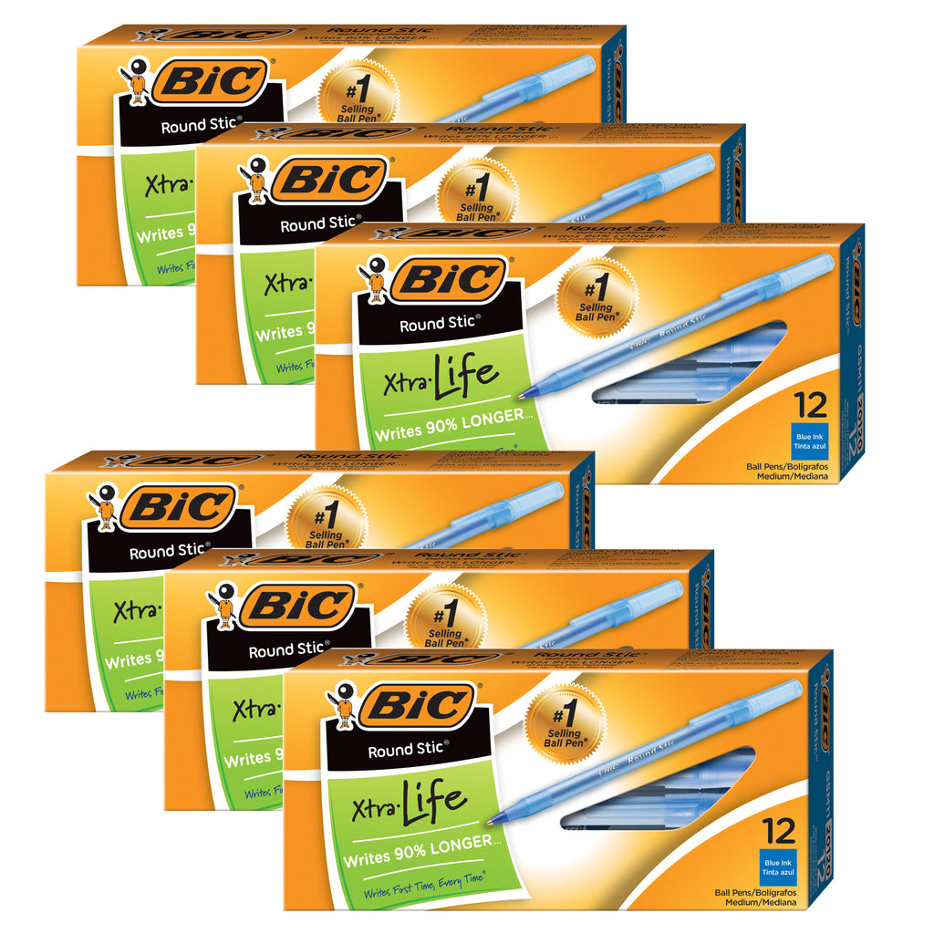 (6 Dz) Bic Stick Pens Medium Blue 12 Per Pk