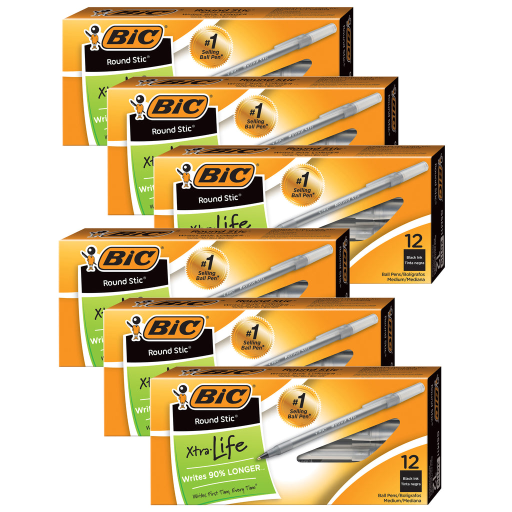 (6 Dz) Bic Stick Pens Medium Black 12 Per Pk