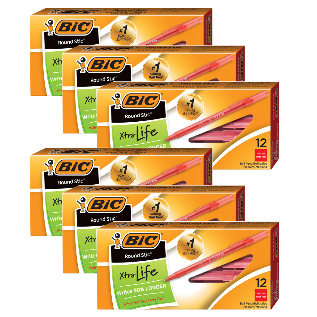 (6 Dz) Bic Stick Pens Medium Red 12 Per Pk