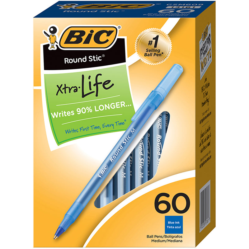 (2 Pk) Bic Round Stic Pen Blue 60 Per Pk