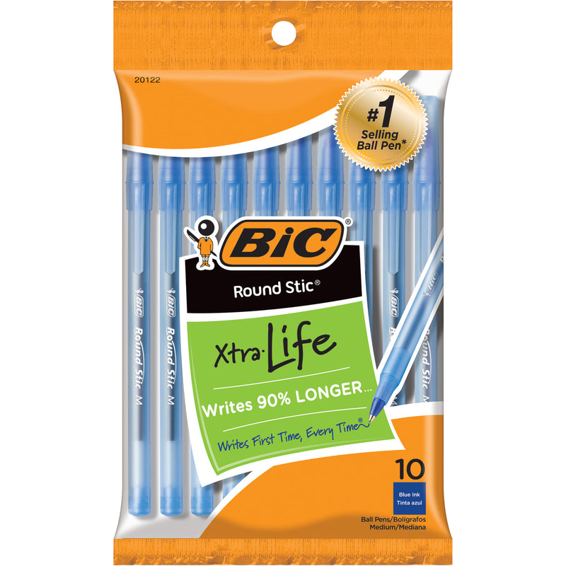 Bic Round Stic Ballpoint Pens Blue 10pk