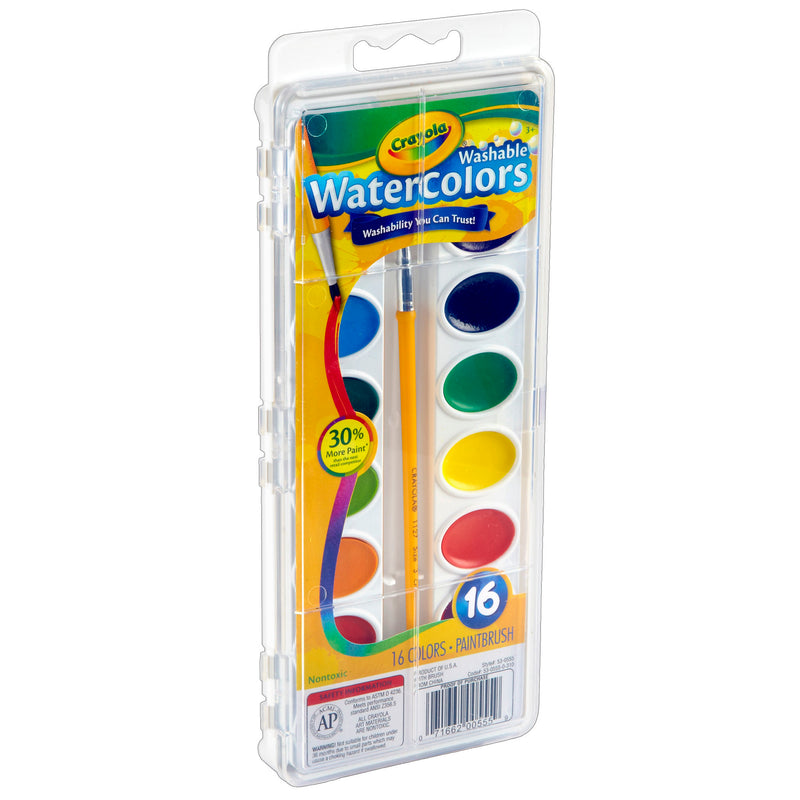 Crayola Washable Watercolor Set 16 Semi Moist Oval Pans 1 Brush
