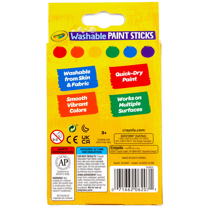 Crayola Washable Paint Sticks 6 Clr