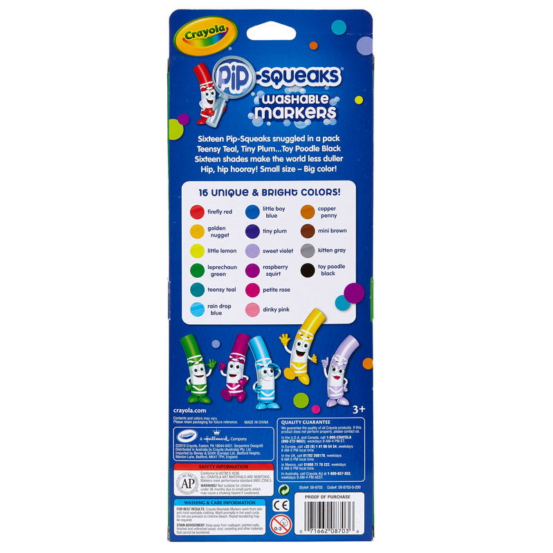 Pip Squeaks Markers 16 Ct Short Washable In Peggable Pouch