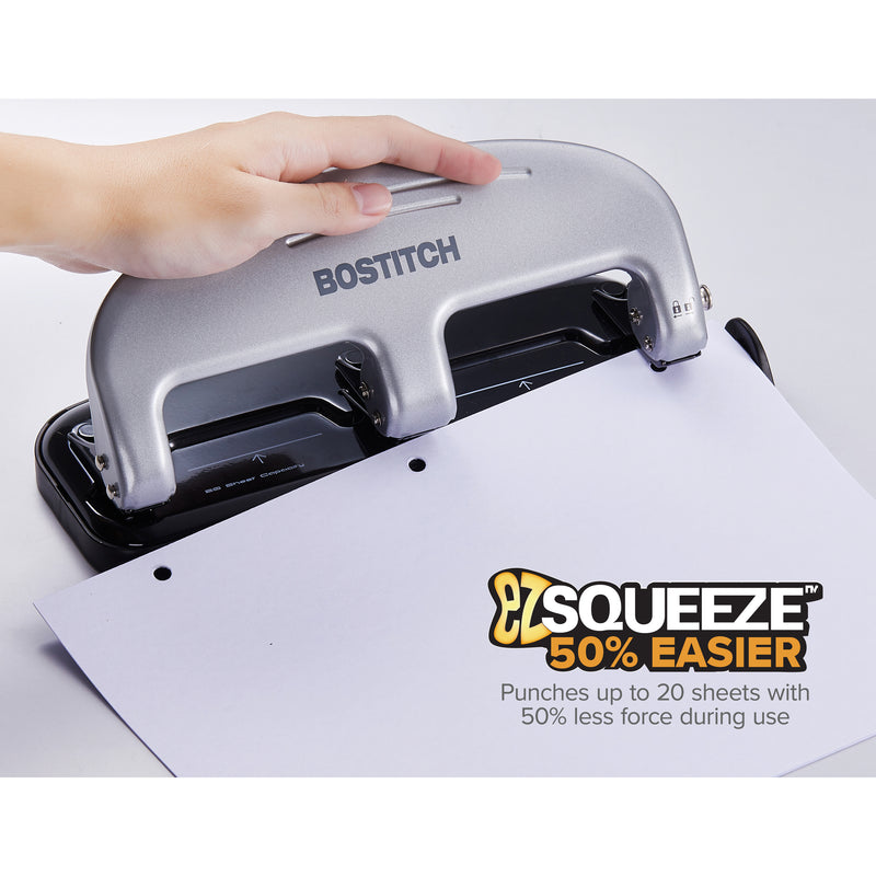 EZ Squeeze™ 3-Hole Punch, 20 Sheets, Silver-Black