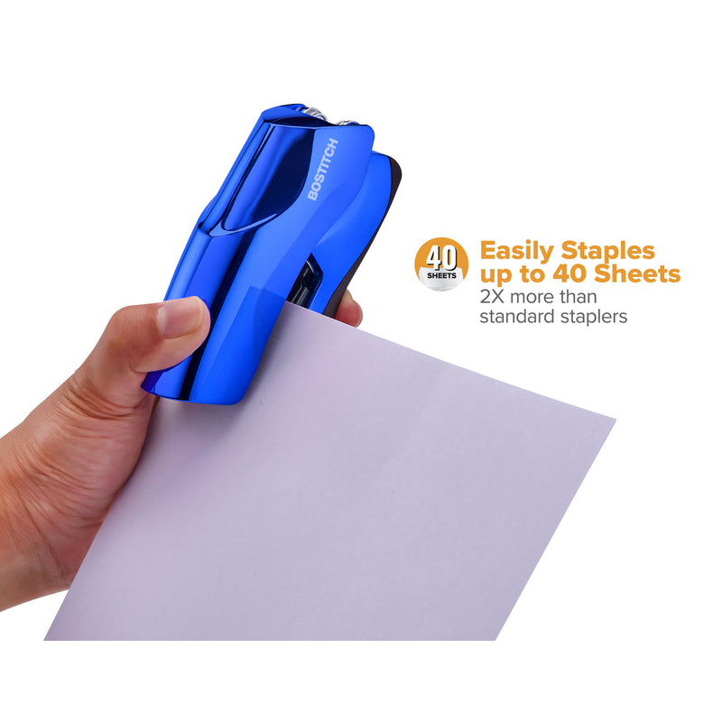 Flat Clinch Stapler, 40 Sheets, Metallic Blue