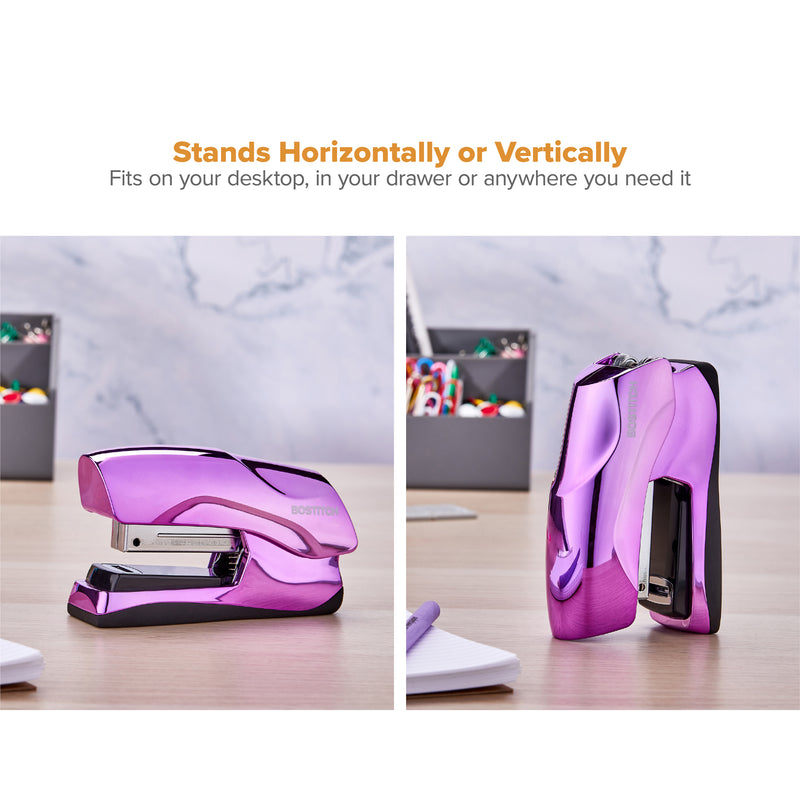 Flat Clinch Stapler, 40 Sheets, Metallic Purple