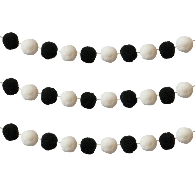 (3 Ea) Black & White Pom Garland St