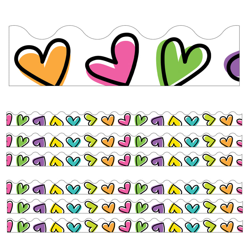 (6 Pk) Doodle Hearts Scalloped Borders Kind Vibes