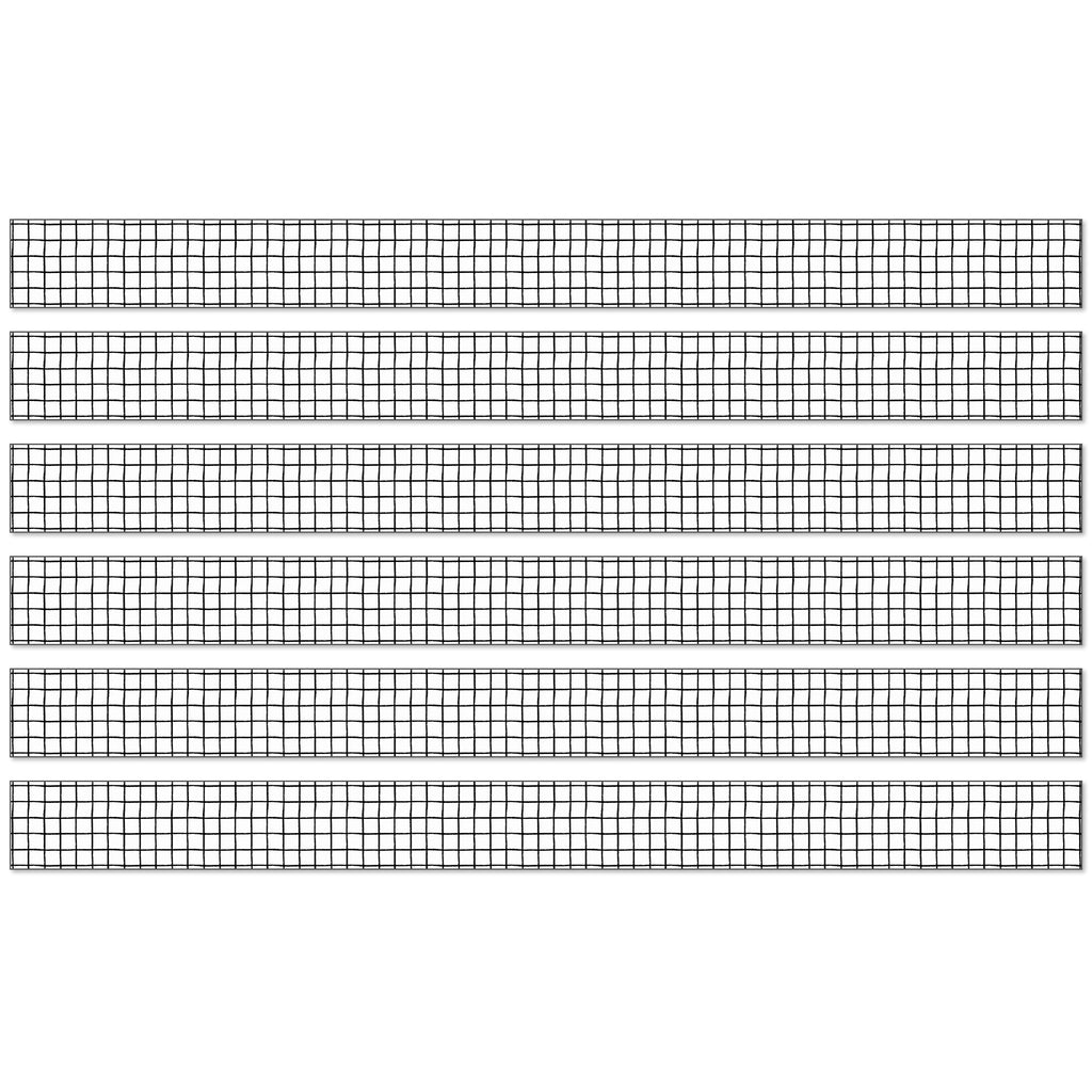 Creatively Inspired Black & White Grid Straight Borders, 36 Feet Per Pack, 6 Packs