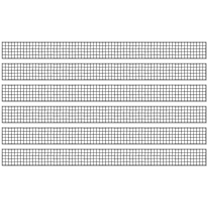 Creatively Inspired Black & White Grid Straight Borders, 36 Feet Per Pack, 6 Packs