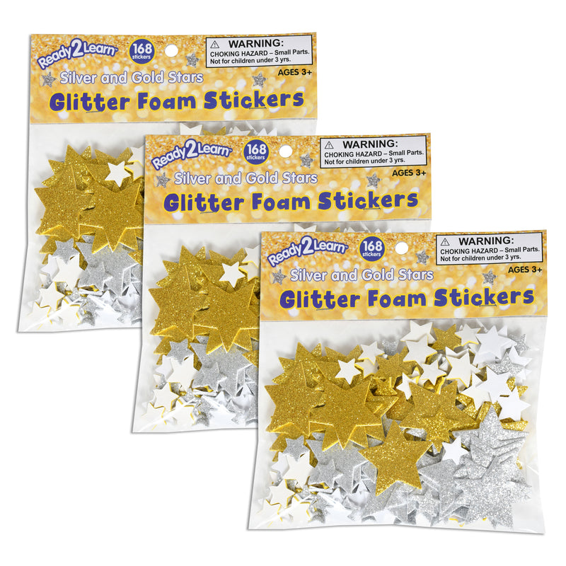 (3 Pk) Slv/gld Star Glitter Sticker Foam