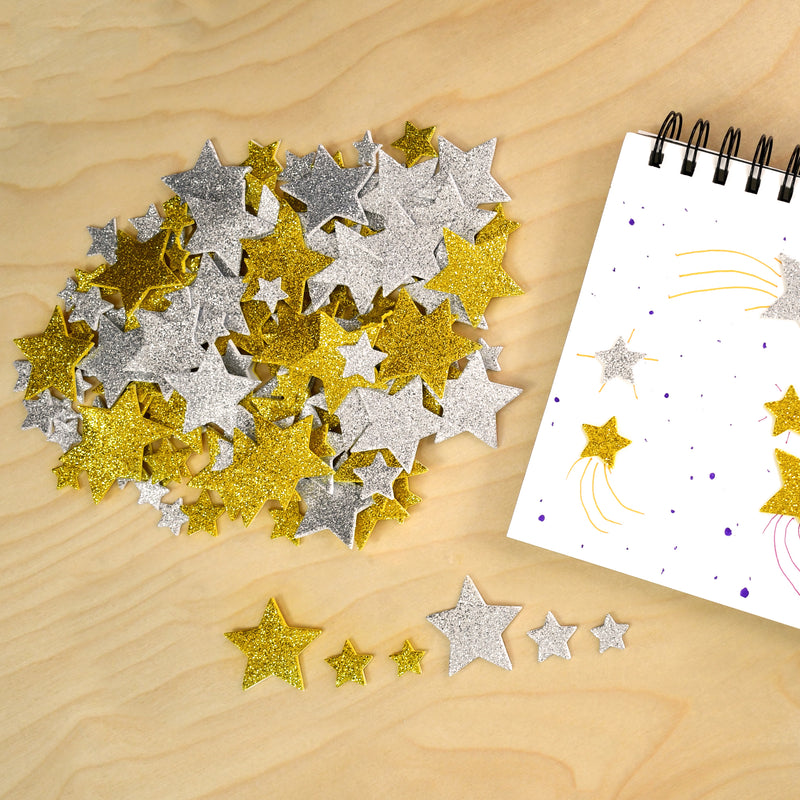 Glitter Foam Stickers - Stars - Silver and Gold