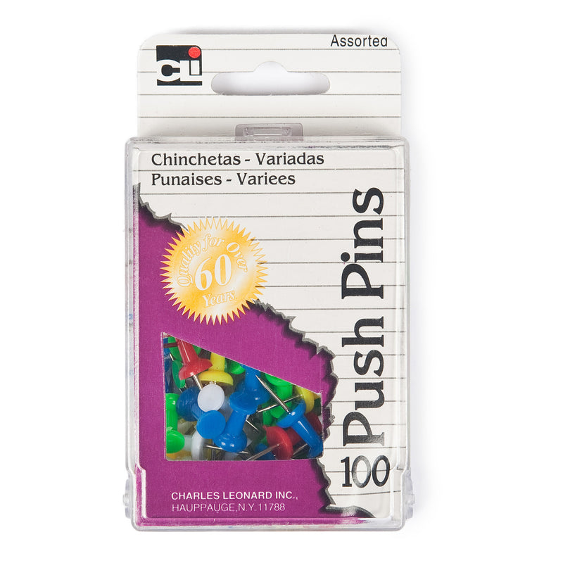 Push Pins Assorted Colors 100-box