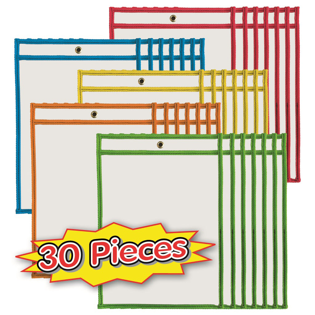 Dry Erase Pockets Asrtd Colors 30bx