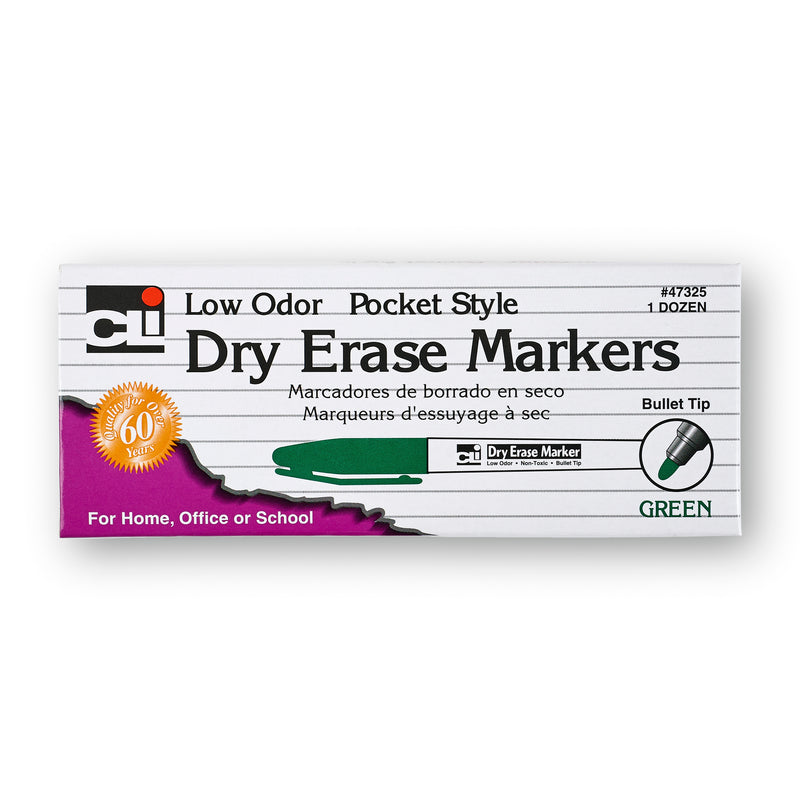 12ct Green Bullet Tip Dry Erase Markers Pocket Style