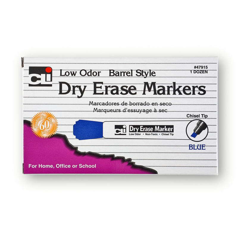12ct Blue Chisel Tip Dry Erase Markers Barrel Style