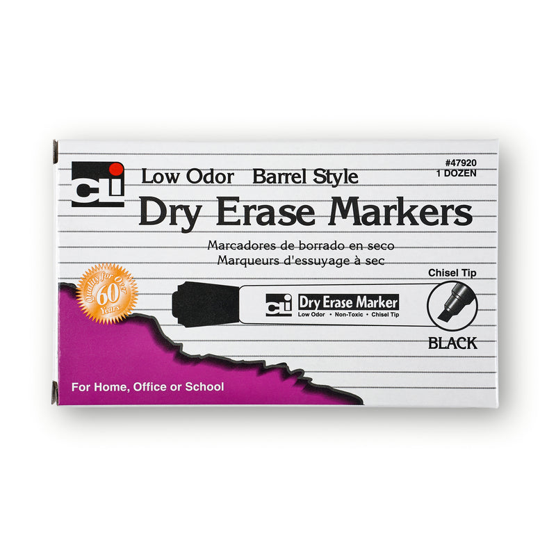 12ct Black Chisel Tip Dry Erase Markers Barrel Style