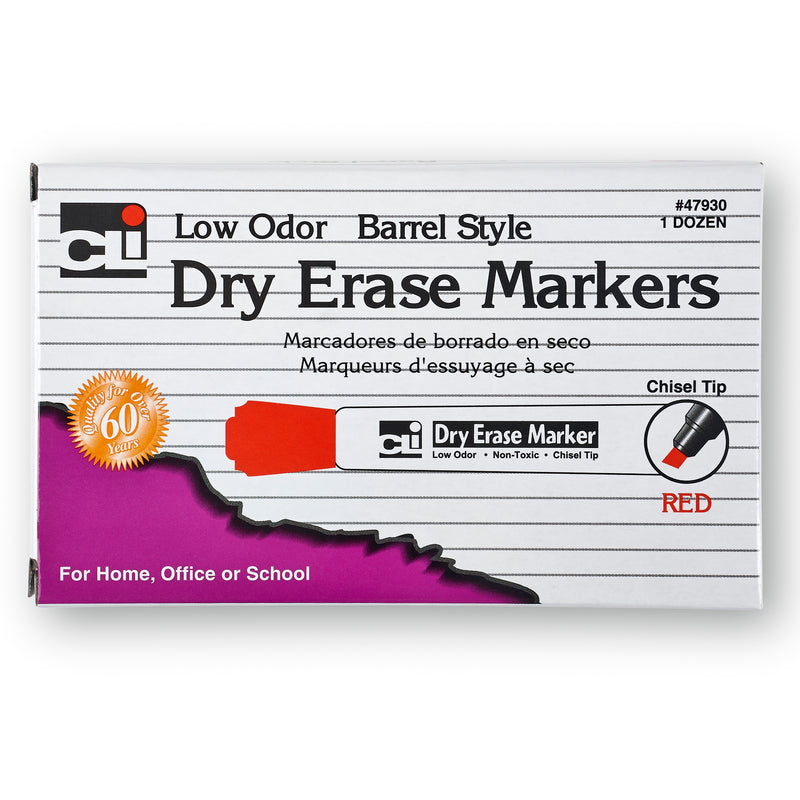 12ct Dry Erase Markers Red Chisel