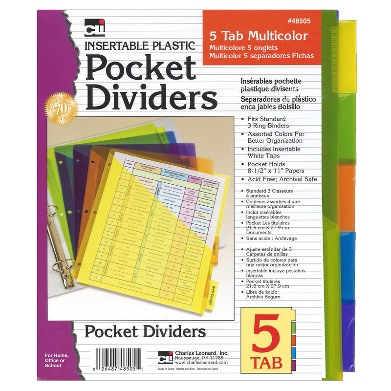 (6 Ea) 5 Tab Index Dividers With Pockets