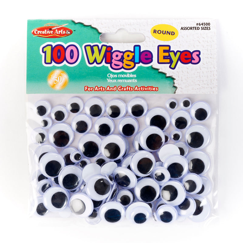 Wiggle Eyes Round Asst Sizes Black 100ct