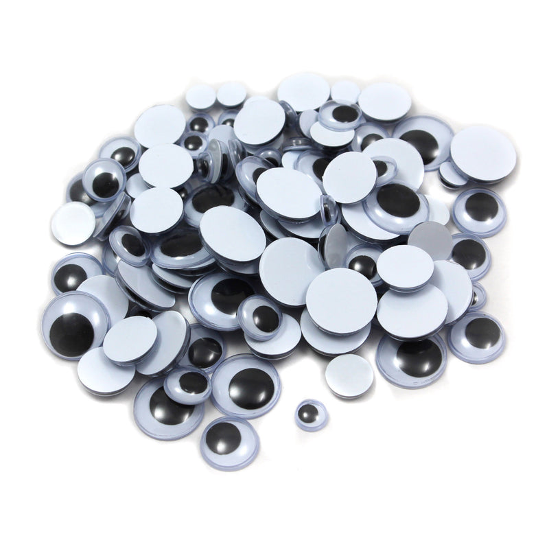 Wiggle Eyes Round Asst Sizes Black 100ct