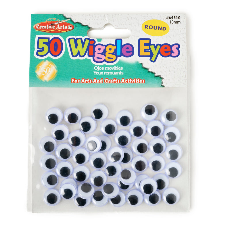 Wiggle Eyes Round 10mm Black 50ct
