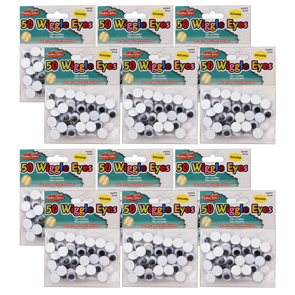 (12 Pk) Wiggle Eyes Round 12mm Blk 50ct Per Pk