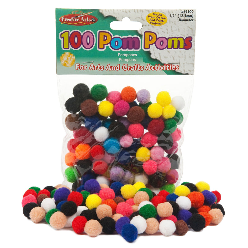 Pom Poms .5in Asst Colors 100ct