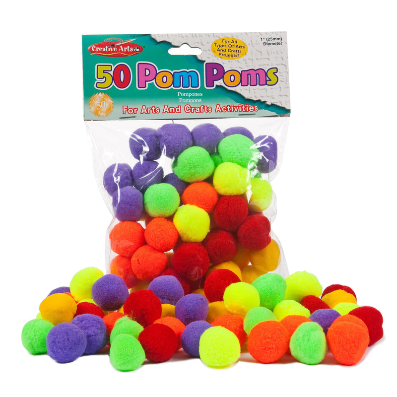 Pom Poms 1in Hot Colors 50ct