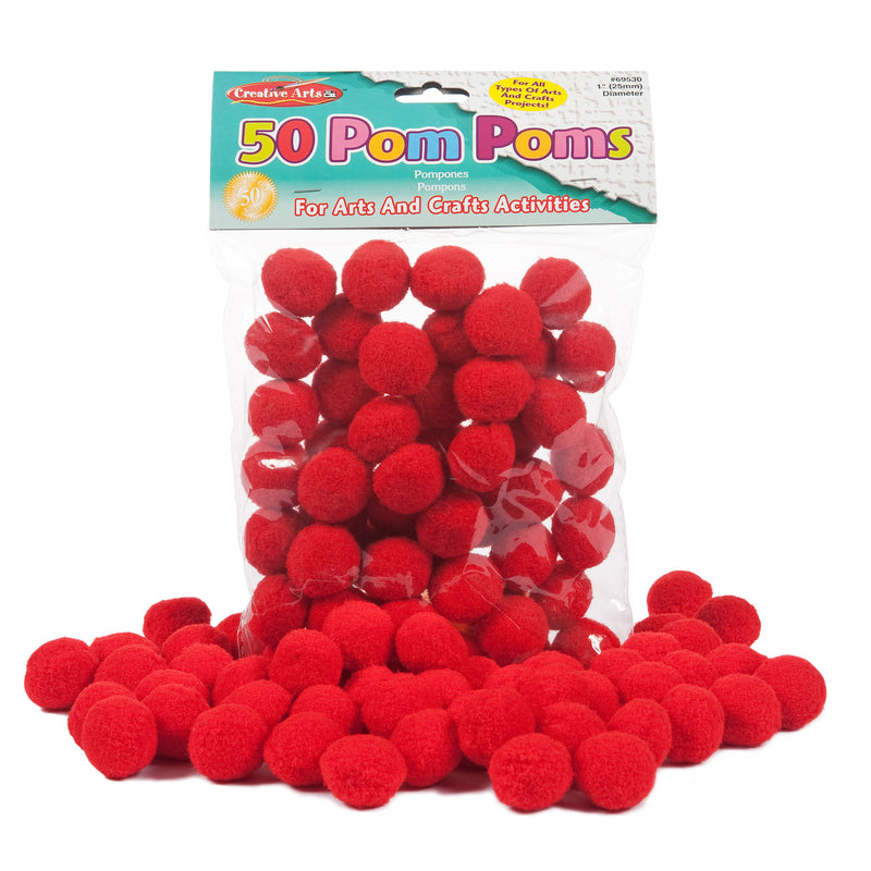 Pom Poms 1in Red 50ct