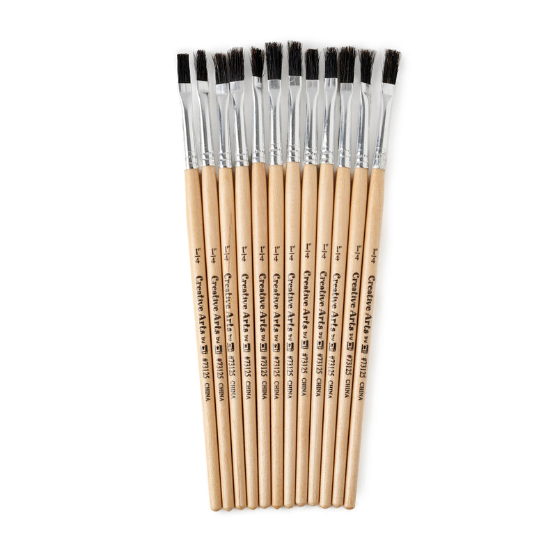 Brushes Stubby Easel Flat 1-4in Natural Bristle 12ct