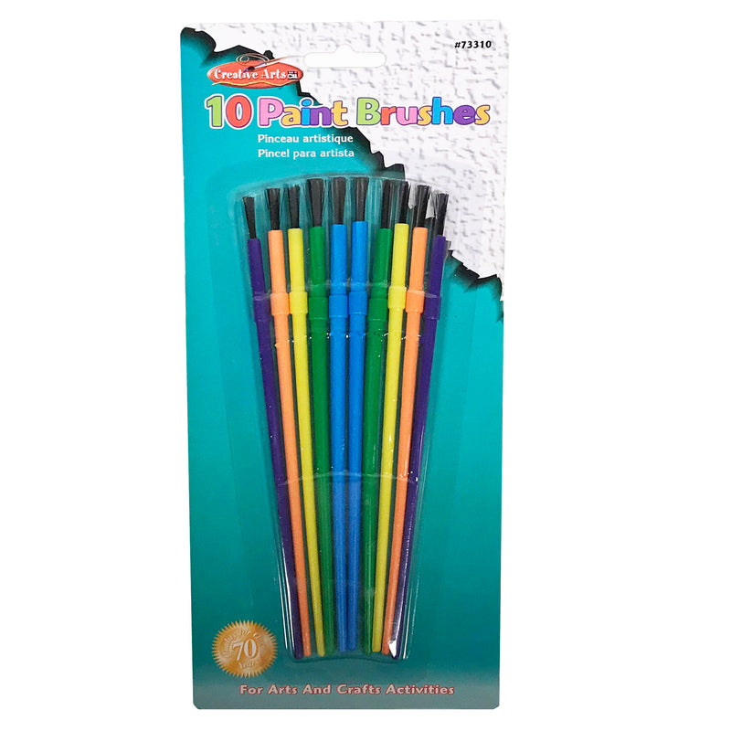 (24 Pk) Plastic Artist Brushes 10pk Asst