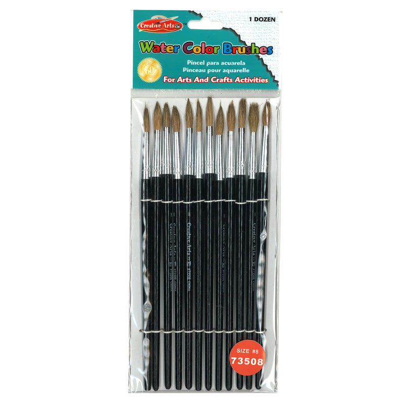 Brushes Water Color Pointed #8 13-16 Camel Hair 12 Ct