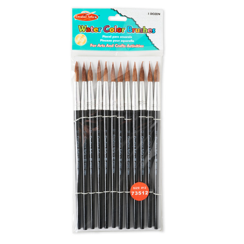 Brushes Water Color Pointed #12 1-1-16 Camel Hair 12 Ct