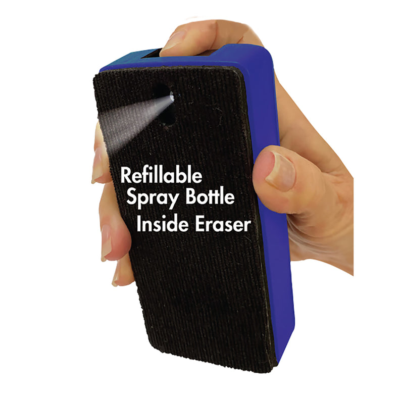 Magnetic Whiteboard Spray Eraser with Liquid Cleaner, Refillable, Blue